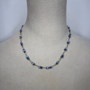 Blue cats eye beaded necklace Y2K